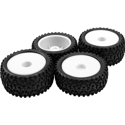 4Pack HIRCQOO OD 88mm/3.46" Front and Rear Rubber Tire Tyre & Plastic Wheel Rims 12mm Hex Hub Compatible with Redcat HPI HSP ExceedRC Kyosho Losi 1/10 Scale Off Road Buggy (White) - color: White