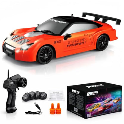 Remote Control Car RC Drift Car 2.4GHz 1:24 Scale 4WD 15KM/H High Speed Model Vehicle with LED Lights Drifting Tire Racing Sport Toy Car for Adults Boys Girls Kids Gift - color: I-orange