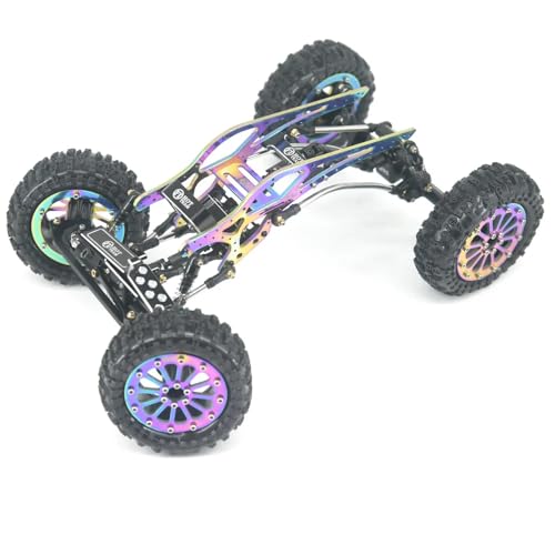 Titanium LCG Chassis Frame Kit with Brass Skid Plate, Steel Driveshaft, Aluminum Links for Axial SCX24 1/24 RC Crawler