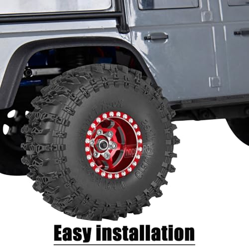 RC 1.0in Beadlock RC Truck Tires Wheels Tires for 1/18 1/24 Trx4m SCX24 RC Crawler.Aluminum 1.0in Beadlock Wheel Rim&1.0in Tires Tyres.Red(4PCS) - color: Red(4pcs）