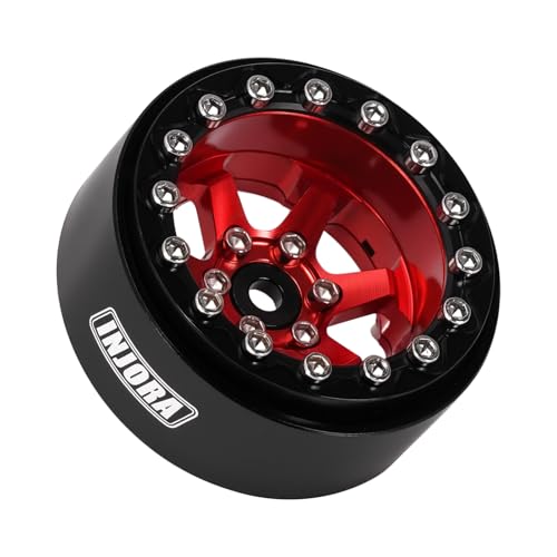 INJORA 1.3" Aluminium -5.25mm Offset Beadlock Wheels for 1/24 1/18 RC (Red) - color: Red