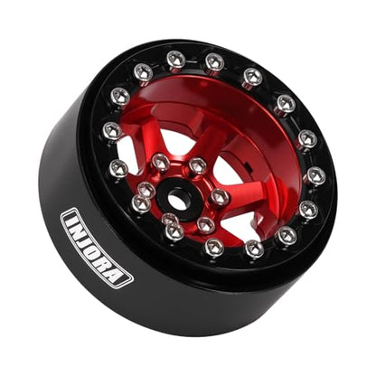 INJORA 1.3" Aluminium -5.25mm Offset Beadlock Wheels for 1/24 1/18 RC (Red) - color: Red