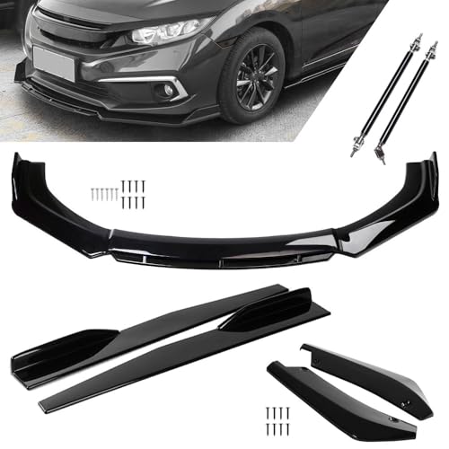 Universal Car Front Bumper Lip Spoiler Body Kits + 2M / 86.6" Side Skirt Extension Rocker Panel Body Kit + 48CM Auto Rear Bumper Lip Diffuser (63"-70") - color: 63"-70" Black