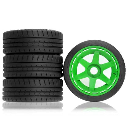 110mm OD 1/8 1/7 RC On Road Tires & Wheels 6-Spoke Rally Racing Wheels 17mm Hex for 1:8 1:7 Street Touring Drift Truck Car ARRMA Losi Kyosho VRX GT2 W10 Felony 6S BLX HPI WR8 4PCS (Green) - color: Green