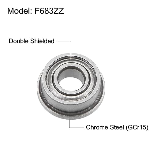 uxcell F683ZZ Flanged Ball Bearing 3x7x3mm Double Shielded Chrome Steel Flange Bearings, 4pcs - size: 3x7x3mm