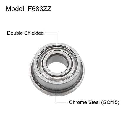 uxcell F683ZZ Flanged Ball Bearing 3x7x3mm Double Shielded Chrome Steel Flange Bearings, 4pcs - size: 3x7x3mm