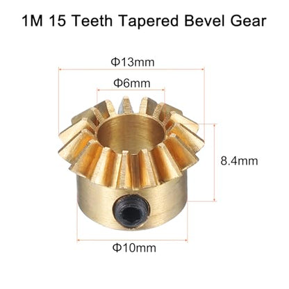 uxcell 2pcs Bevel Gear 0.8 Module 1:1 Reduction Rate 15T 6mm Hole Dia Bevel Pinion Gear Brass, 45 Degree Steering Gear for Hardware Mechanical Rotation, Yellow