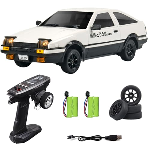 1:18 AE86 Model LD1801 RC Drift Car 1/18 2.4G Remote Control on Road ESP Gyroscope LED Mini RC Racing Cars (White)