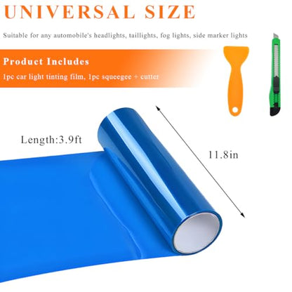 Sun Walker Car Light Tint Film, 12 x 48 Inch Waterproof Taillight Wrap Film Roll with Squeegee & Cutter, Self-Adhesive Vinyl Sticker Sheet Roll for Headlights Fog Lights Tail Lights (Dark Blue) - color: Dark Blue