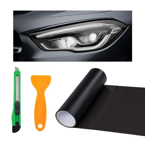 povtii Tint Vinyl Film Sticker Sheet Roll for Car Headlight, 12×48 Inch Auto Taillight Vinyl Wrap Film, Self Adhesive Fog Light Vinyl Film with Squeeze & Cutter, Car Accessories (Matte Black) - color: Matte Black