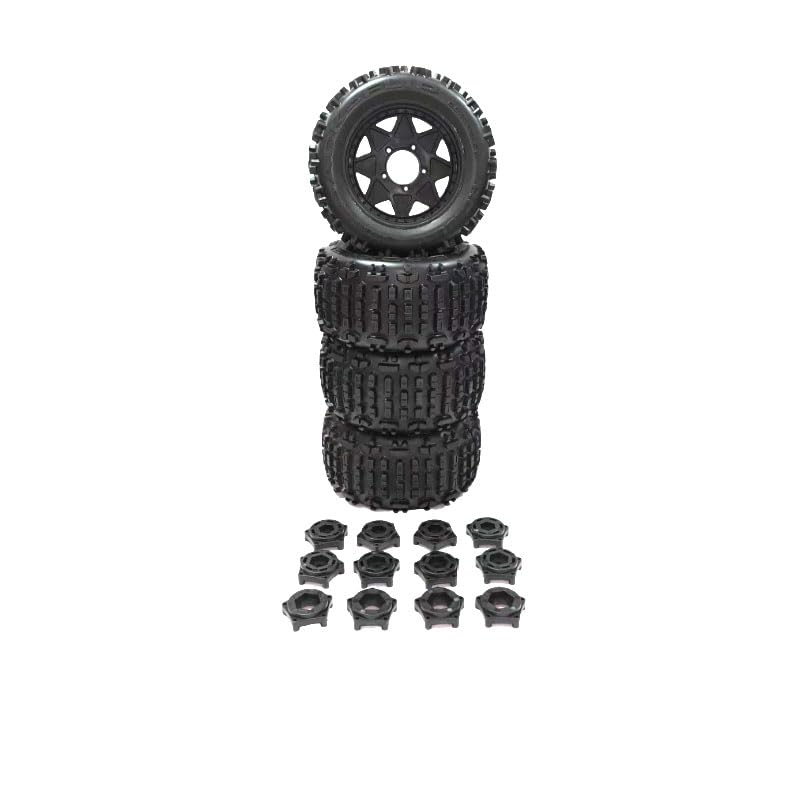 RC Remote Control Car MAXX ARRMA Truck Outcast 1/10 4WD Monster Tires Rubber Tires for Extreme Flips Coupler Compatible with 12MM x 14MM x 17MM Dimensions: 6.0 x 3.1 x 3.8 in Black (Set of 4) - color: Black, size: 1/10
