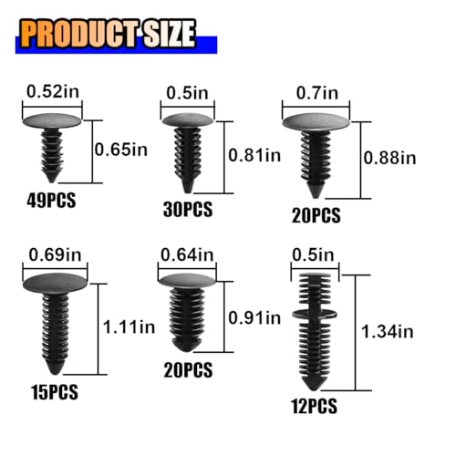 146PCS Auto Body Shield Retainer Fastener Clip Assortment Kit, 6 Popular Sizes Nylon Fenders Bumper Clips with Fastener Remover, Blind Rivets Double End Xmas Tree Retainer Rocker Moulding Clips