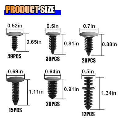 146PCS Auto Body Shield Retainer Fastener Clip Assortment Kit, 6 Popular Sizes Nylon Fenders Bumper Clips with Fastener Remover, Blind Rivets Double End Xmas Tree Retainer Rocker Moulding Clips