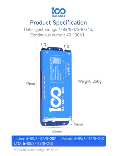 DALY Smart BMS 24V-60V 80A Built-in 1A Active Balancer | Bluetooth App Monitoring. 8S-17S LiFePO4 Li-ion LTO Support. Designed for E-Bikes, Golf Carts, RVs, Solar Systems - style: 80A 8-17S BT