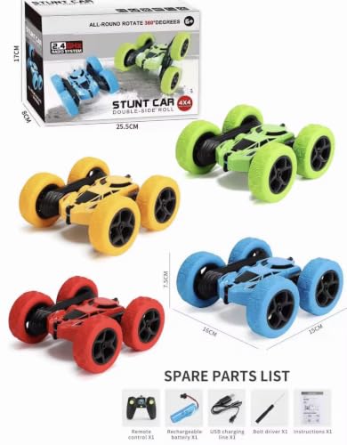 RC Flip Stunt Car Double-Sided 4x4 360 Degree Rotate, unixes | 2.4GHz Remote Control, Roll & Walk Stunts, Rechargeable Battery, Ages 6 and Up, TRP Vacuum Tires - color: Blue