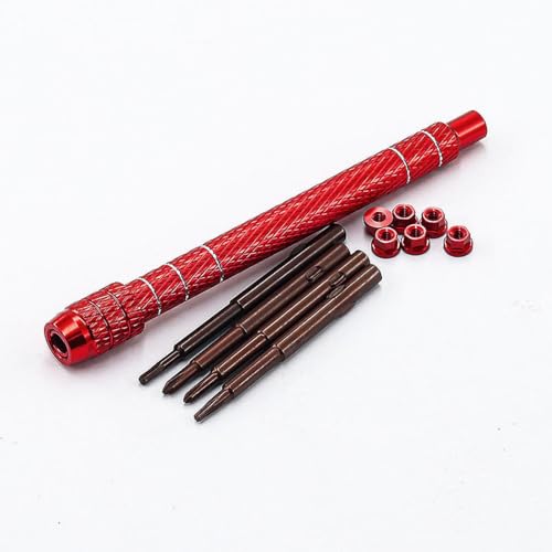 1/30 RC Screwdrivers Set H1.3 Hex T4 Plum Phillips 1.5mm 2.0mm Precision Bits With M2 Nuts Screw Driver Repair Tool Kit For 1:30 1:32 Crawler Car Axial SCX30 0.7" Tires Wheels (Red) - color: Red