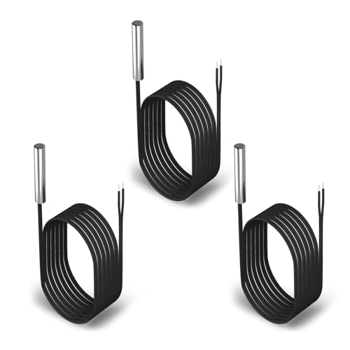 DROK 10K Temperature Sensor Probe 3pcs, 1 Meter Waterproof Stainless Steel NTC Temperature Probe for Various Water Dispensers, Air Conditioners, Refrigerators, Freezers, Water Heaters, Dishwashers
