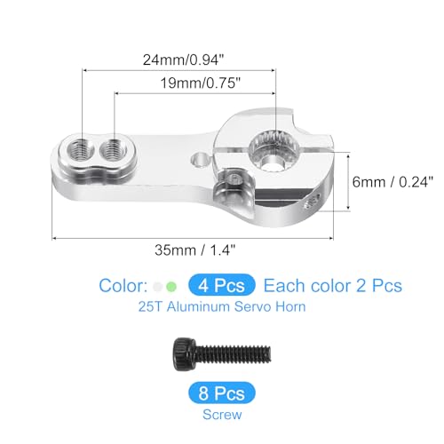 MECCANIXITY 4 Pcs Aluminum Alloy 25T Steering Servo Arm Horn for DIY RC Car/Boat/Airplane Boat Accessories, Green/Silver - color: Green/Silver