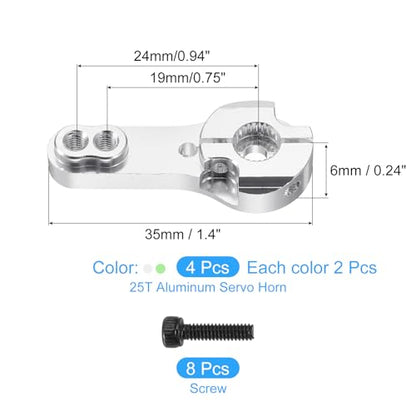 MECCANIXITY 4 Pcs Aluminum Alloy 25T Steering Servo Arm Horn for DIY RC Car/Boat/Airplane Boat Accessories, Green/Silver - color: Green/Silver