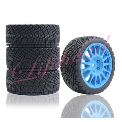 Lifehead 67mm RC On-Road Rally Car Tires and Wheels for 1/10 RC On-Road Touring Drift Car HSP Tamiya XV01 TT01 TT02B HPI Kyosho FAZER MK2 /12mm Hex - color: Blue B