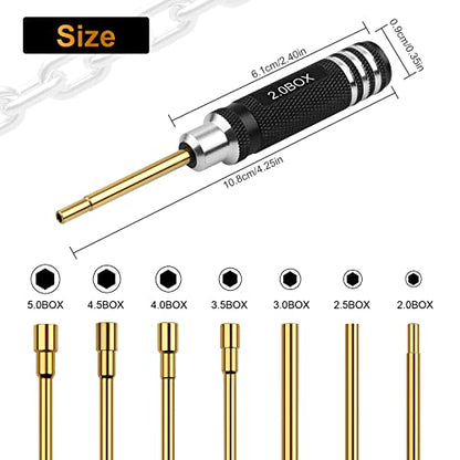 RC Tools Kit 7Pcs Hex Nut Screwdriver Set w/5.0/4.5/4.0/3.5/3.0/2.5/2.0 Box | Hobby Tools Hexagon Nut Wrench Repair Tools Compatible with SCX24 Traxxas Redcat RC Cars Trucks - color: Gold