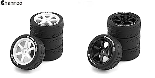 1/10 RC Rally Racing Tires and Plastic Drift Wheels 12mm Hex On Road Tyres for 1:10 Touring Street Car Tamiya TT01 TT02 XV01 TA06 A959 PTG2 144001 HPI KYOSHO HSP PTG2 Traxxas 4PCS (Black) - color: Black