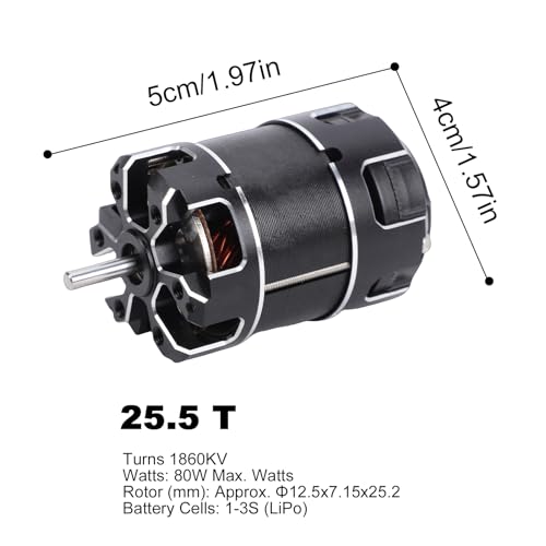 SUNGOOYUE Brushless Motor, 1/10 Scale CNC Aluminum Sensorless RC Racing Motor with Adjustable Advance Angle for RC Cars Trucks and Buggies (25.5T)