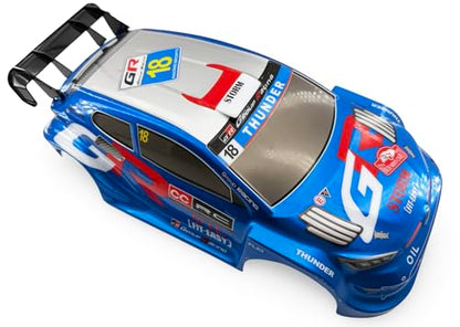 1/10 Scale RC Drift Racing Touring On Road Car Painted Body Shell, Spoiler Included, Pre-Cut, 258mm Wheelbase (Toyota GR Yaris Rally Style - Blue) - color: Toyota Gr Yaris Rally Style - Blue