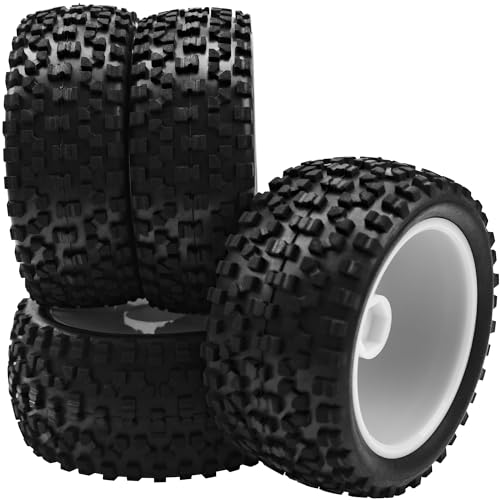 4Pack HIRCQOO OD 88mm/3.46" Front and Rear Rubber Tire Tyre & Plastic Wheel Rims 12mm Hex Hub Compatible with Redcat HPI HSP ExceedRC Kyosho Losi 1/10 Scale Off Road Buggy (White) - color: White