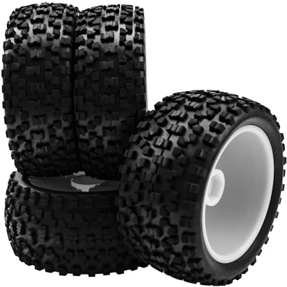 4Pack HIRCQOO OD 88mm/3.46" Front and Rear Rubber Tire Tyre & Plastic Wheel Rims 12mm Hex Hub Compatible with Redcat HPI HSP ExceedRC Kyosho Losi 1/10 Scale Off Road Buggy (White) - color: White