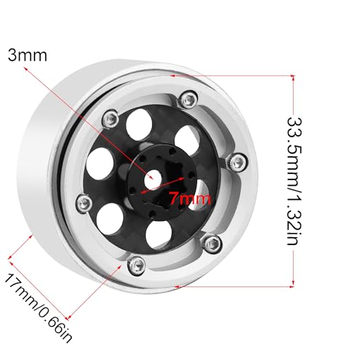 ModuWheel 1.3" Negative Offset Aluminum + Carbon Fiber Beadlock Wheels Rim for 1/24 1/18 AX24 SCX24 TRX4m Ascent18 RC Crawler,Round Pattern (Silver) - color: Silver