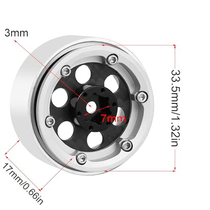 ModuWheel 1.3" Negative Offset Aluminum + Carbon Fiber Beadlock Wheels Rim for 1/24 1/18 AX24 SCX24 TRX4m Ascent18 RC Crawler,Round Pattern (Silver) - color: Silver
