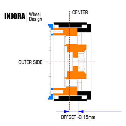 INJORA Brass 1.0 Beadlock Wheel Offset -3.15mm for 1/18 1/24 RC Crawler - color: Black