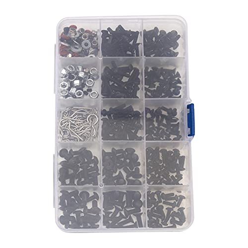 500Pcs Universal RC Screws Kit Repair Tool M3 M4 Screw E Buckle & 4Pcs Hex Nut Key Socket Screw Driver Compatible with HSP Axial SCX10 Traxxas Arrma Losi 1/8 1/10 1/12 RC Cars Trucks Crawler
