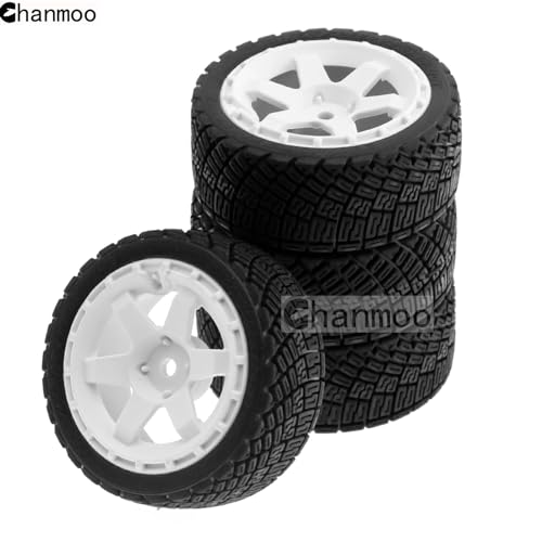 1/10 Rally Tires and Plastic Drift Wheels 12mm Hex RC On Road Tyres for 1:10 Scale Street Car Tamiya TT01 TT02 XV01 TA06 A959 PTG2 144001 HPI KYOSHO HSP PTG2 Traxxas 4PCS