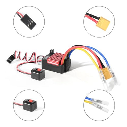 60A Brushed ESC 2-3S Electronic Speed Controller Waterproof ESC for 370 380 540 550 Brushed Motor 1/10 Remote Control Car Truck (Red) - color: Red