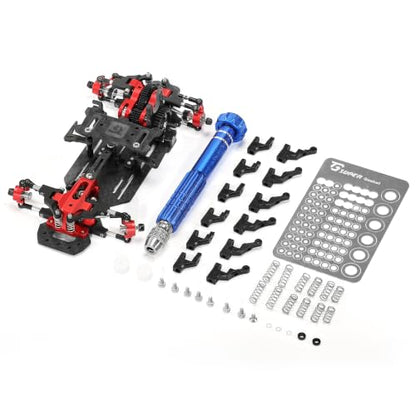 RC Car Frame, 1/24 1/28 TG Racing Carbon Fiber Assembled Mini Rear Drive RWD Drift Racing Car Frame Body Kit with Tools DIY Parts (Red) - color: F.red 2