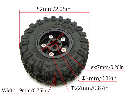 Rc 1.0 Beadlock Wheel Tires Set -2mm Offset Wheel Rims for 1/18 1/24 RC Crawler Car Axial SCX24 AX24 TRX4M FCX24 Upgrade TW1002 (Black) - color: Black