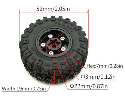 Rc 1.0 Beadlock Wheel Tires Set -2mm Offset Wheel Rims for 1/18 1/24 RC Crawler Car Axial SCX24 AX24 TRX4M FCX24 Upgrade TW1002 (Black) - color: Black