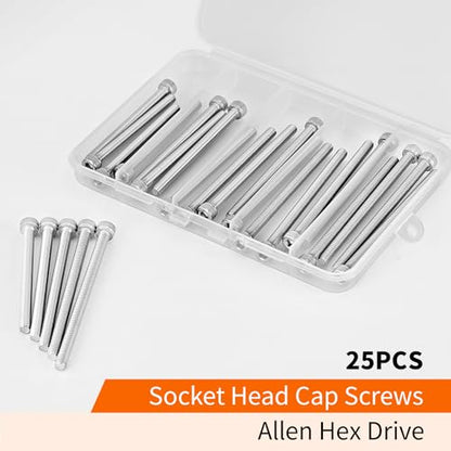 M5 x 60mm 65mm 70mm 75mm 80mm Hex Socket Head Cap Screws Bolts 304 Stainless Steel Allen Hex Drive Metric Machine, Fully Threaded, Assortment Kit 25PCS - size: M5 x 60/65/70/75/80mm (25PCS)