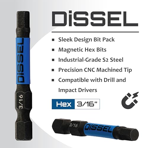 3/16 Hex Bit Set - SAE Magnetic 3/16 Allen Wrench, Durable S2 Steel Hex Driver for Bike, Furniture & RC Repairs (6pc). Impact Grade Allen Bits Designed for Precision and Durability. - size: 3/16", style: SAE