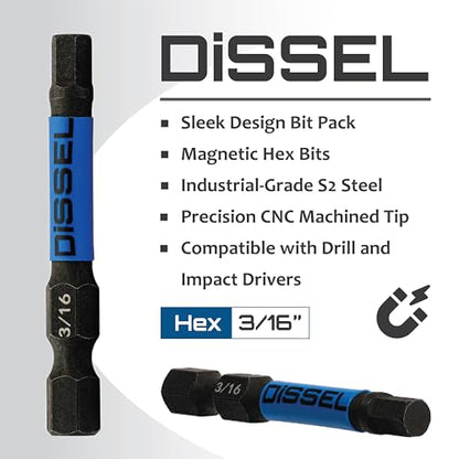 3/16 Hex Bit Set - SAE Magnetic 3/16 Allen Wrench, Durable S2 Steel Hex Driver for Bike, Furniture & RC Repairs (6pc). Impact Grade Allen Bits Designed for Precision and Durability. - size: 3/16", style: SAE