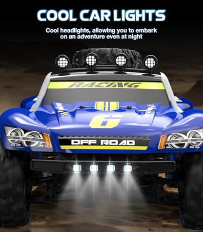 1/18 Fast RC Car for Adults, 4WD Electric Off-Road RC Moster Truck, 30KM/H High Speed RC Car W/ 2 Batteries for Hobby RTR Gifts - color: Kf19-blue