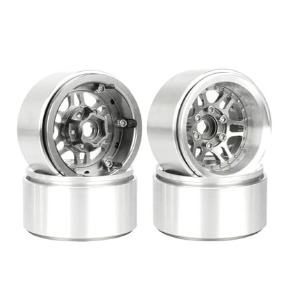 4PCS 1.9" Beadlock Wheel Rims Offset-10mm Aluminum Alloy Metal Wheel Hub for 1/10 RC Rock Crawler Car for Axial SCX10 TRX4 TRX6 D90 D110 Upgrade Accessories (Grey) - color: Grey