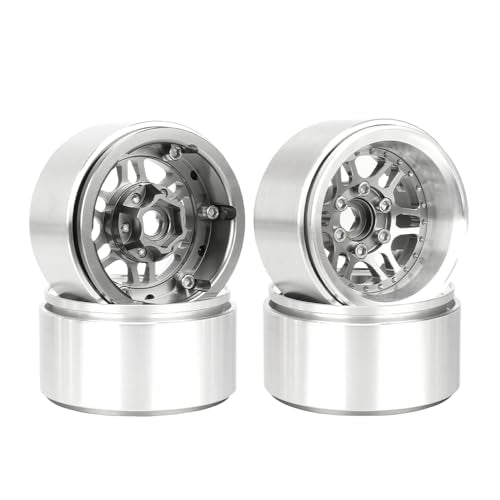 4PCS 1.9" Beadlock Wheel Rims Offset-10mm Aluminum Alloy Metal Wheel Hub for 1/10 RC Rock Crawler Car for Axial SCX10 TRX4 TRX6 D90 D110 Upgrade Accessories (Grey) - color: Grey