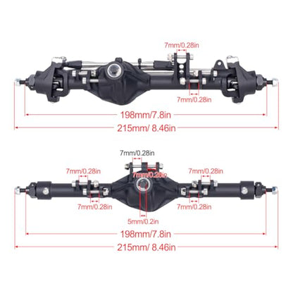 Aluminum Front Rear Offset Straight Axle Set for 1/10 RC Crawler Axial SCX10 II VS4-10 Rock Trucks Parts (Front Rear Silver)