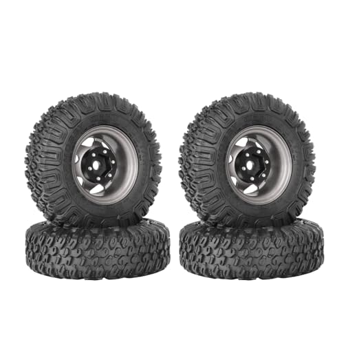 4PCS RC Car 1.55 Inch Tyres Aluminum Alloy Metal Beadlock Wheel Rim and Rubber Tires for 1/10 RC Crawler Car for Axial AX90069 D90 TF2 Tamiya CC01 LC70 MST JIMNY(85mm-6Spoke Grey) - color: 85mm-6spoke Grey