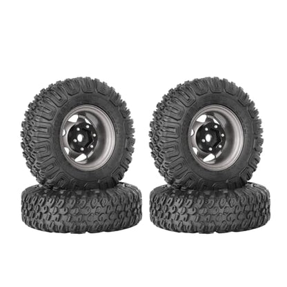4PCS RC Car 1.55 Inch Tyres Aluminum Alloy Metal Beadlock Wheel Rim and Rubber Tires for 1/10 RC Crawler Car for Axial AX90069 D90 TF2 Tamiya CC01 LC70 MST JIMNY(85mm-6Spoke Grey) - color: 85mm-6spoke Grey