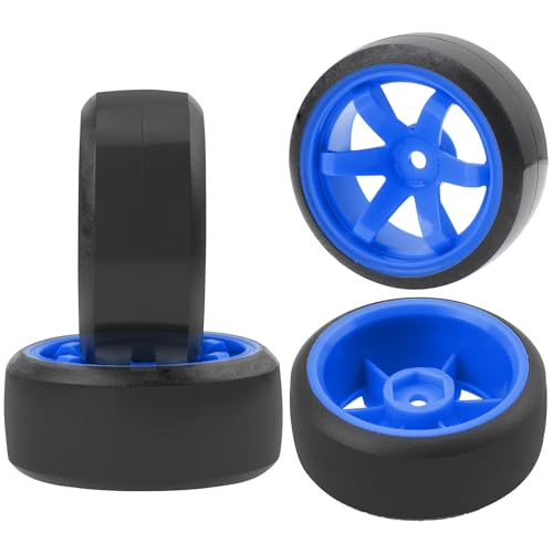 ShareGoo 4PCS/Set 1/10 Drift Car Tires,62mm Hard Plastic Tires & Wheel Rims 12mm Hex Compatible with Traxxas HSP Tamiya HPI Kyosho Wltoys RC 1/10 On Road Drift Drifting Car (Blue) - color: Blue