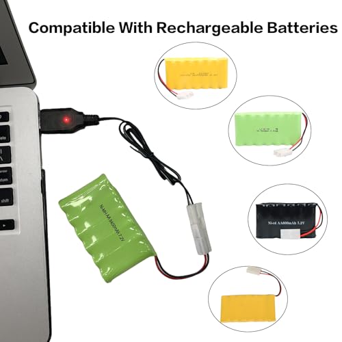 9.6V NiMH/NiCd Battery Charger Cable with Standard Tamiya Plug Compatible RC Car RC Tank RC Plane RC Boat and Other Remote Control Toys for Universal 9.6V Lipo Battery USB Charger